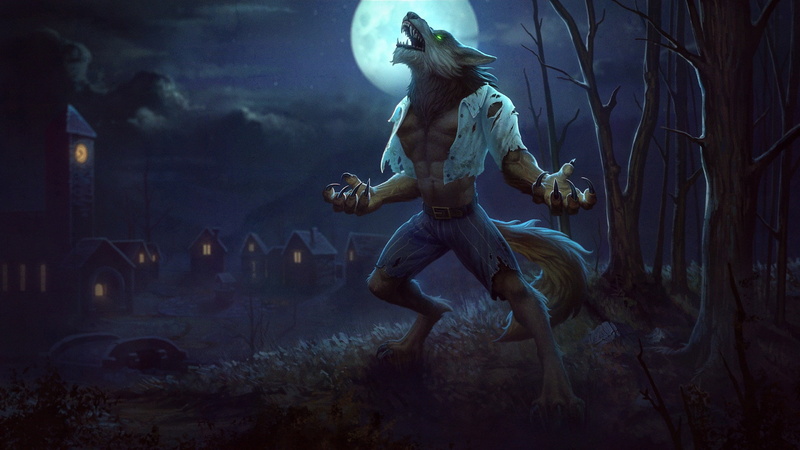 fantasy, werewolf, Jon Neimeister, the full moon, art, 1080P, Fenrir Wolfman, the moon