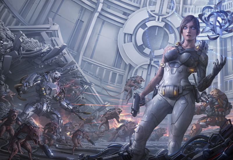 women, destruction, Tek Tan, concept art, futuristic, battle, armor, fantasy girl, science fiction, brunette, 5K, cyborg, illustration, fantasy art, weapon