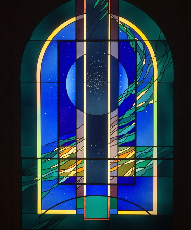 glass - material, easter sunday, architecture, shape, window, arched, religion, light, modern, blue, glass items, multi colored, easter, worship, glass