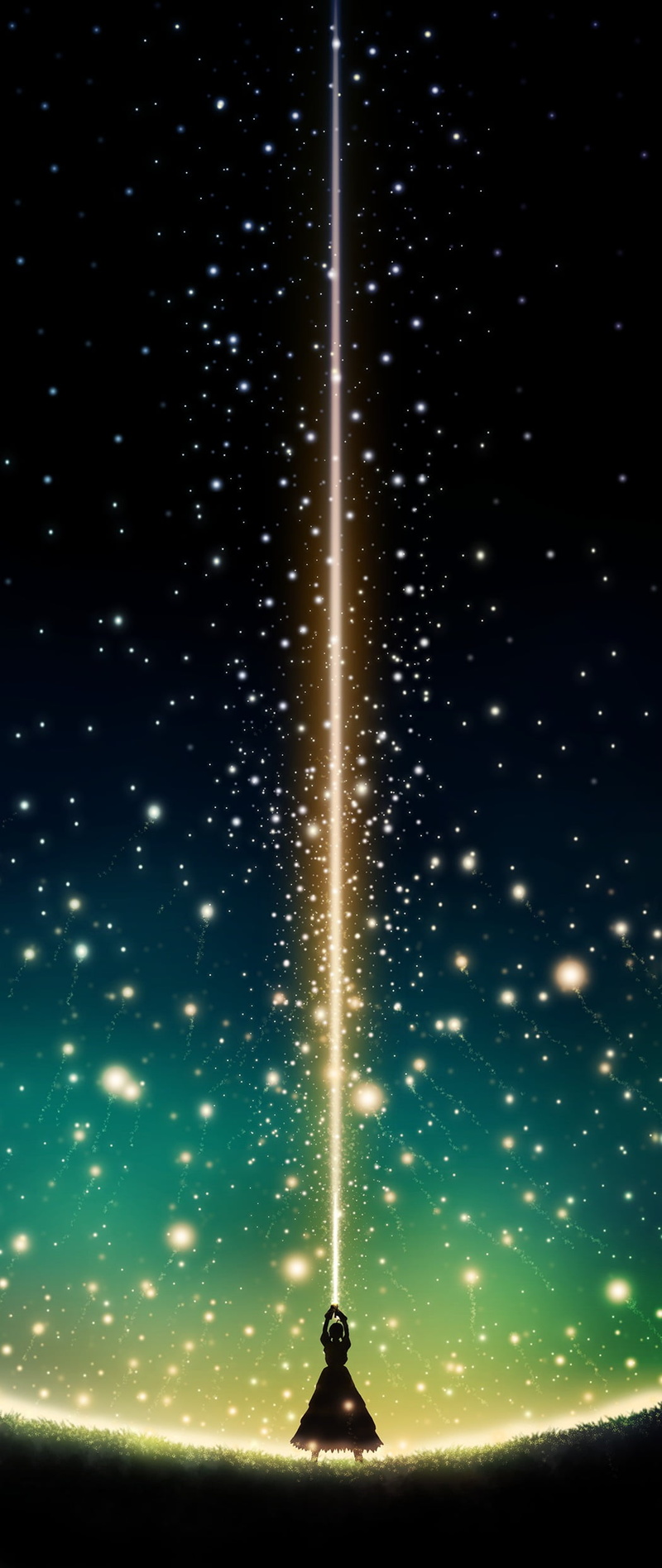 sky, star field, yellow, light - natural phenomenon, star - space, silhouette, one person, space exploration, Saber, night, star, science, milky way, Fate Series