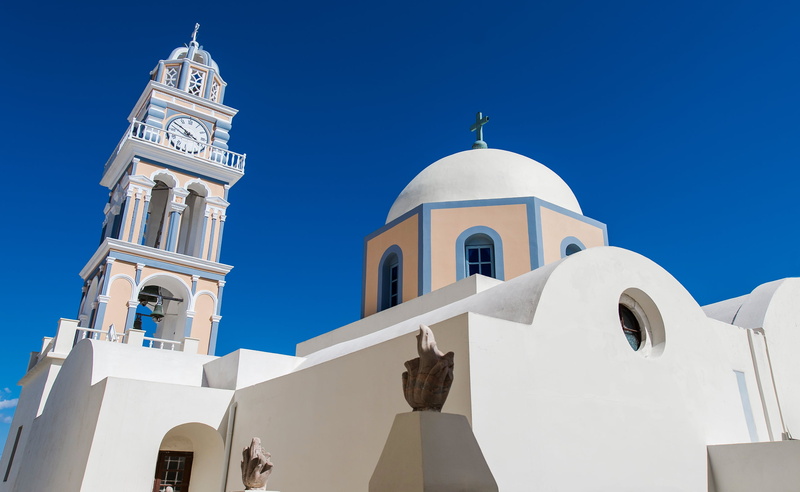 architecture, arch, religion, nature, white, building, spire, Greece, sky, cross, white color, religious equipment, no people, built structure, belief