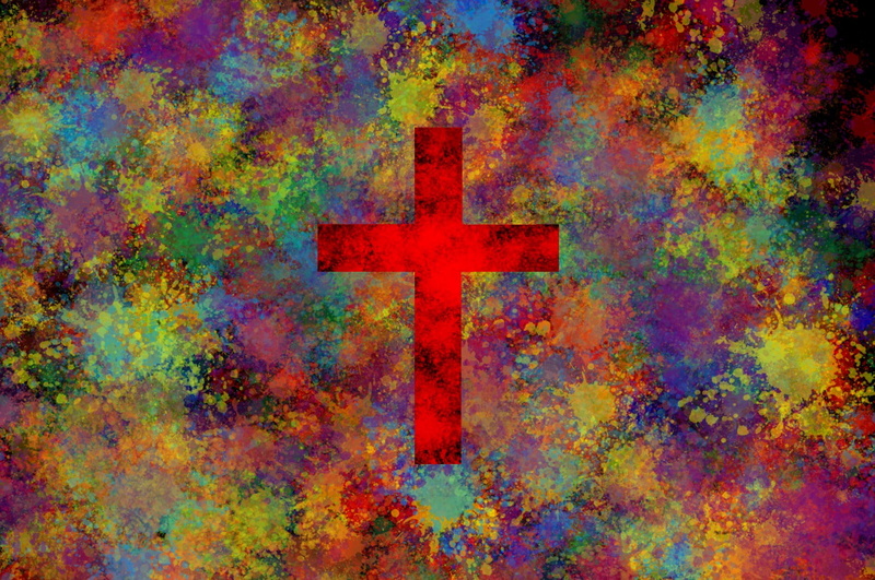 cross, day, backgrounds, paint splatter, no people, belief, religious equipment, cross shape, history, red, architecture, colorful, religion, art and craft