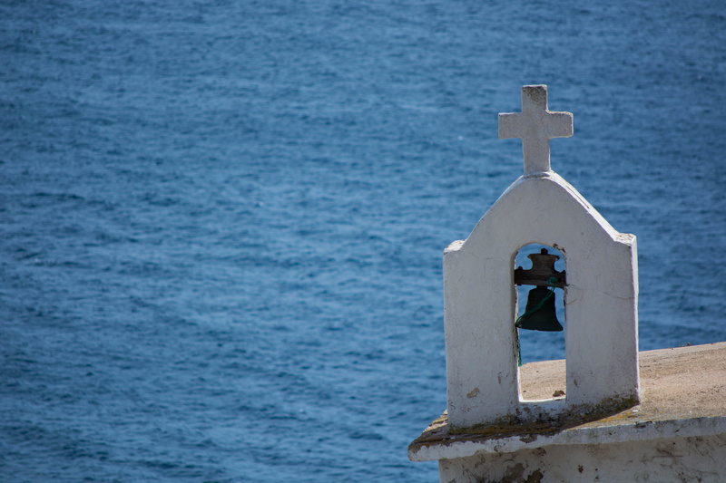 religious equipment, water, outdoors, tower, blue, nature, 5K, cross, place of worship, church, day, sea, focus on foreground, spirituality, no people