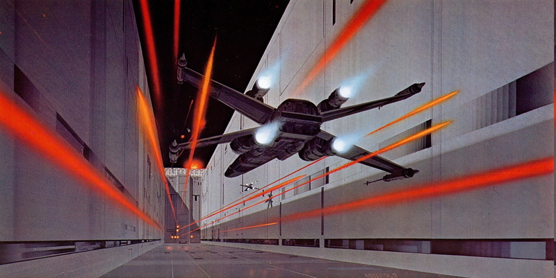 diminishing perspective, security, sign, indoors, 1080P, air vehicle, nature, X wing, ceiling, architecture, road, Ralph McQuarrie, painting, no people