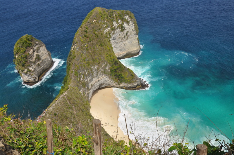 water, rock formation, sea, kelingking, outdoors, solid, turquoise colored, tranquil scene, blue, no people, land, rock - object, beach, 4K, nature, indonesia