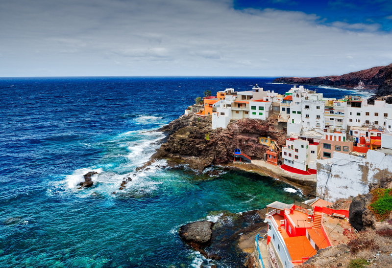 la, Nature, Playa La Caleta de Arriba, Canary Islands, Las Islas Canarias, Buildings, coast, 1080P, caleta, overcast, houses, rocks, playa, arriba, Spain