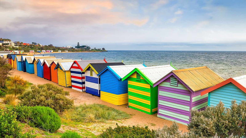 Melbourne, sea, Brighton Beach, beach house, Australia, 1080P