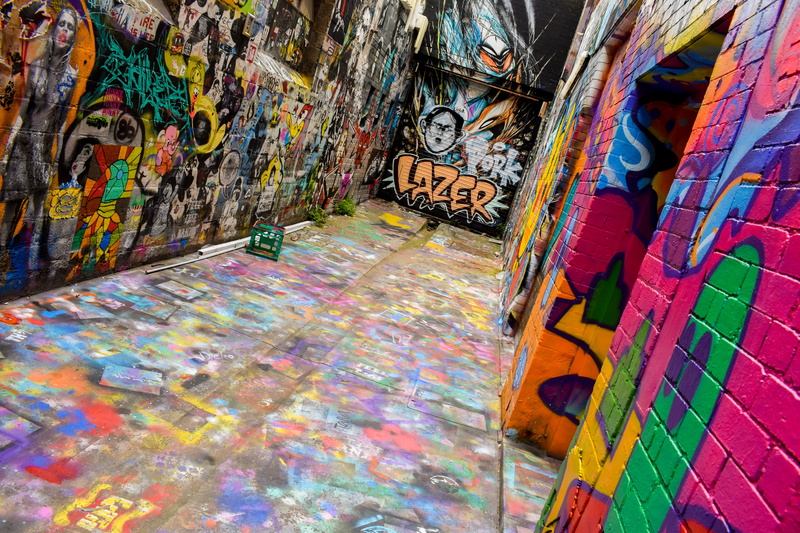 streetart, staircase, paint, indoors, pattern, high angle view, alley, built structure, day, no people, street, multi colored, wall - building feature