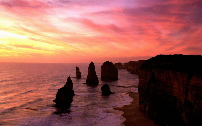 Victoria (Australia), Coast, The Twelve Apostles, Coastline, Rock, Australia, Ocean, 1080P, Sea, Cliff, Earth, Horizon, Sunset