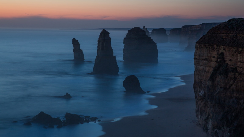 Australia, Victoria, Port Campbell National Park, the evening, The Twelve Apostles, 1080P, rocks, twilight, beach