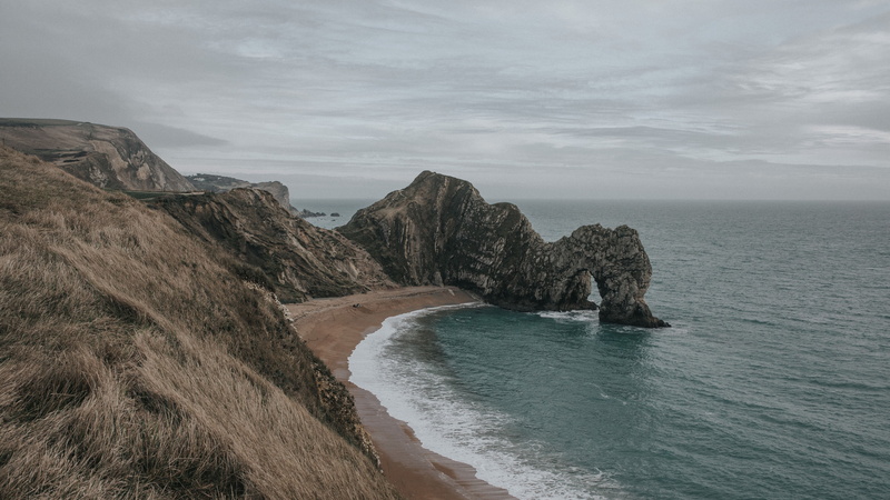Dorset, coast, rock, formation, idyllic, outdoors, beach, no people, scenics - nature, water, land, beside, solid, cliff, day, sky, brown, 5K, tranquility