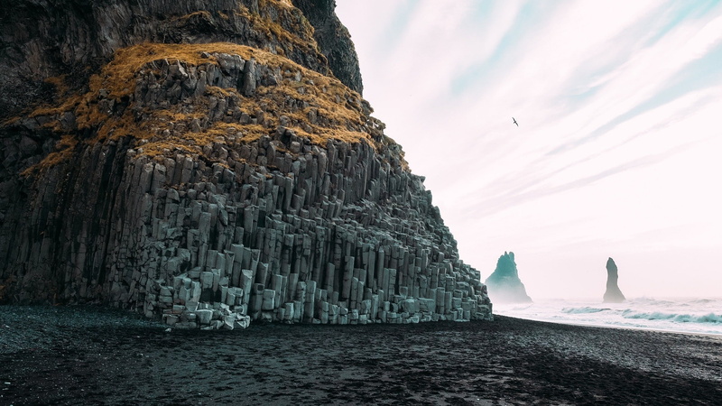 nature, sea, Iceland, 1080P, Reynisfjara, coast, beach, rock, cliff