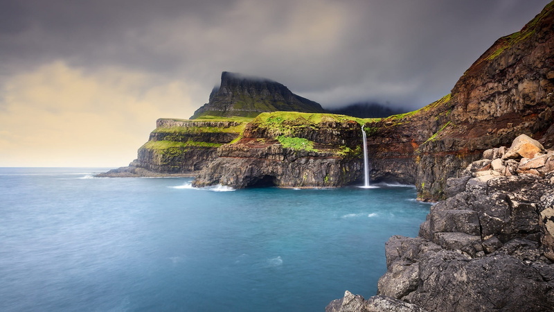 Waterfall, Faroe Islands, Waterfalls, 1080P