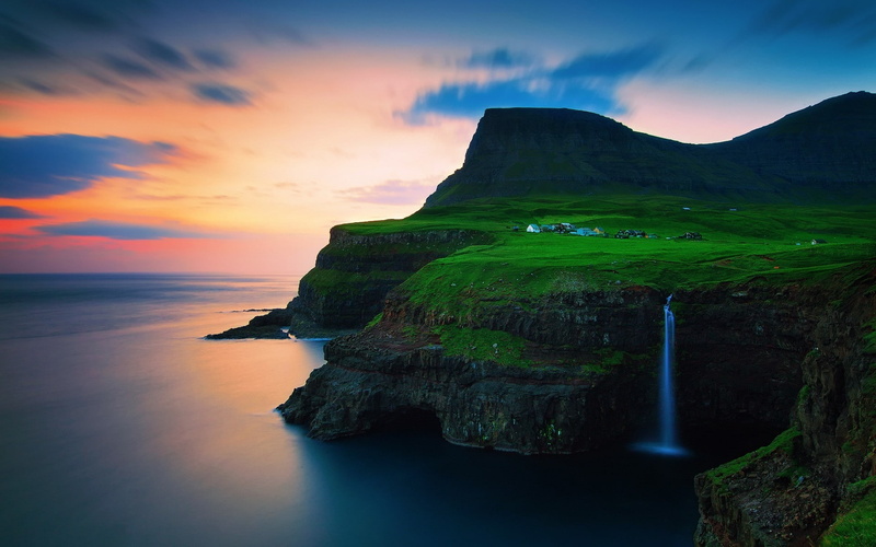 faroe, hills, islands, sea, 1080P, cascade
