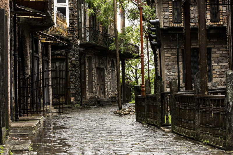 the past, 5K, day, paved, plant, house, gray, entrance, bamboo - plant, no people, direction, door, architectural column, built structure, footpath, tree