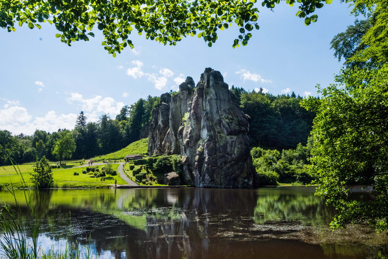 externsteine, water, nature, growth, 5K, stones, land, stone formation, outlook views, green color, teutoburg forest, beauty in nature, places of interest