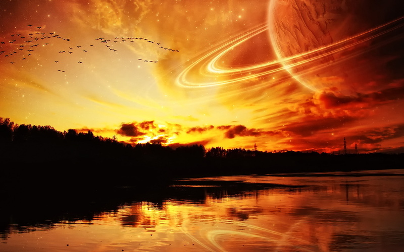 Night, River, Planet, Dream, World, Space, 1080P
