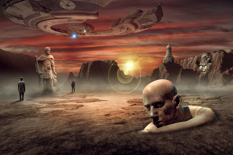 adult, illuminated, photo montage, atmosphere, travel, human, tower, human body part, art and craft, government, surreal, fantasy, sunset, land, dream world