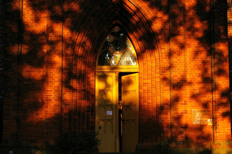 closed, window, lighting equipment, history, illuminated, twilight, chapel, place of worship, sunlight, church entrance, indoors, faith, brick wall, religion