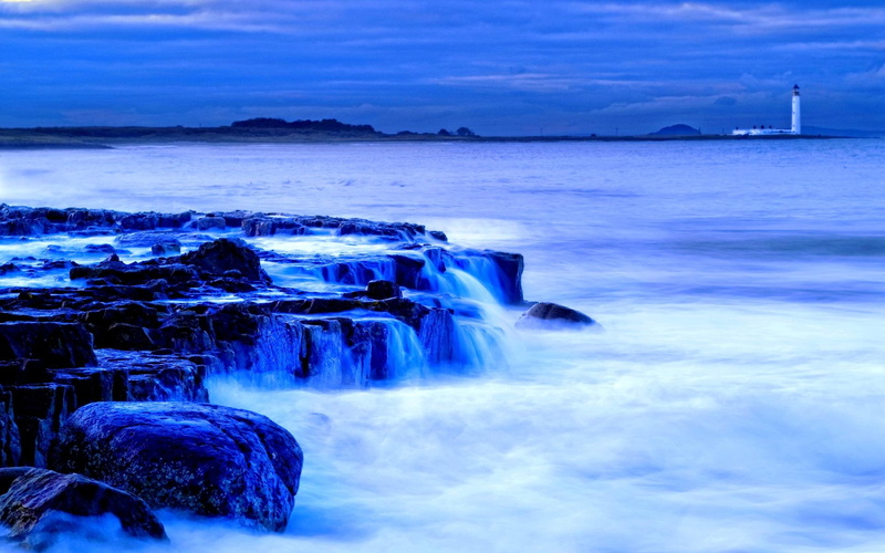 surf, shore, clouds, evening, lighthouse, away, light, house, scotland, great britain, distant, sea currents, 1080P, view, rocks