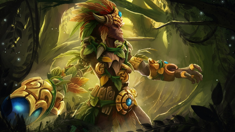1080P, king, dota, monkey, clothes, hat, jungle, horns, feathers, leader, heroes, hd, jewelry, gems, path