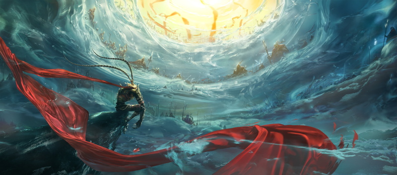 outdoors, sea, one animal, vertebrate, fantasy art cape monkey king sun wu kong, swimming, water, undersea, sea life, nature, underwater, animal wildlife