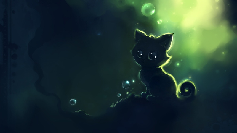 abstract, 1080P, Apofiss, artwork, bubbles, cat, fantasy art