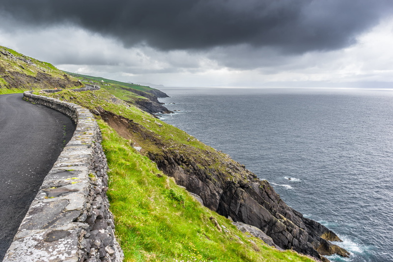kerry, Dingle, road, 1080P, dark, mountains, clouds, Ireland, weather, travel, sky, Dunquin, sea, geotagged, landscape photography, photography, sony a7