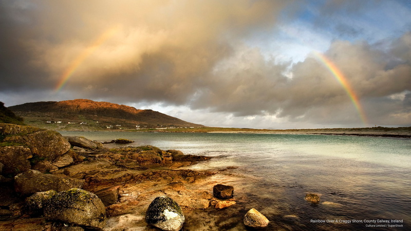 2K, county, rainbow, Europe, galway, craggy, ireland, shore