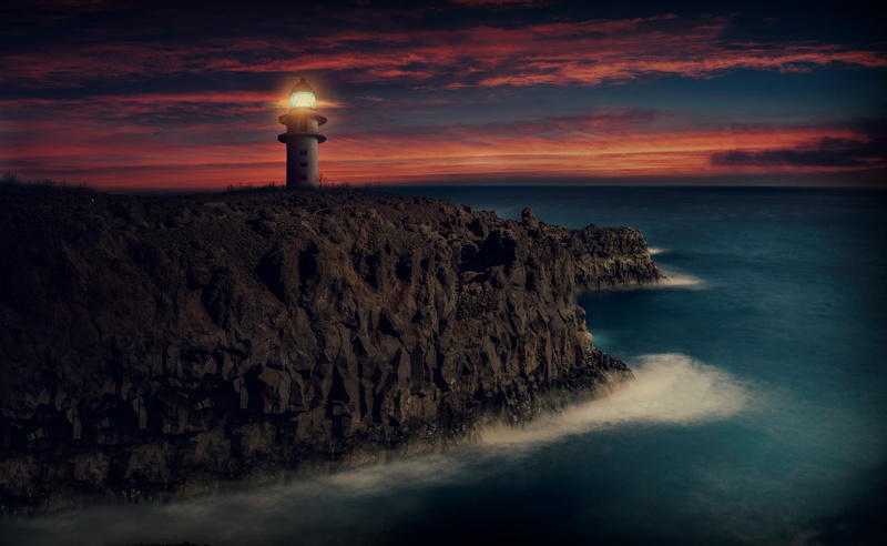 cliff, land, sunset, beauty in nature, rock, horizon over water, beach, rocky coastline, horizon, nature, building, lighthouse, building exterior, architecture