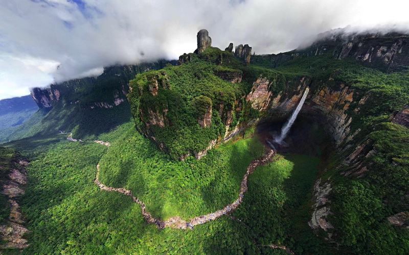 nature, river, Dragon Falls, Angel Falls, Venezuela, waterfall, landscape, mountains, 720P