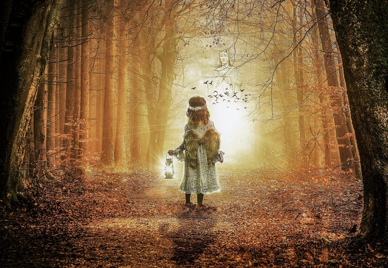 Little Girl, Fall, Forest, Angel, 1080P, Fantasy, Wings