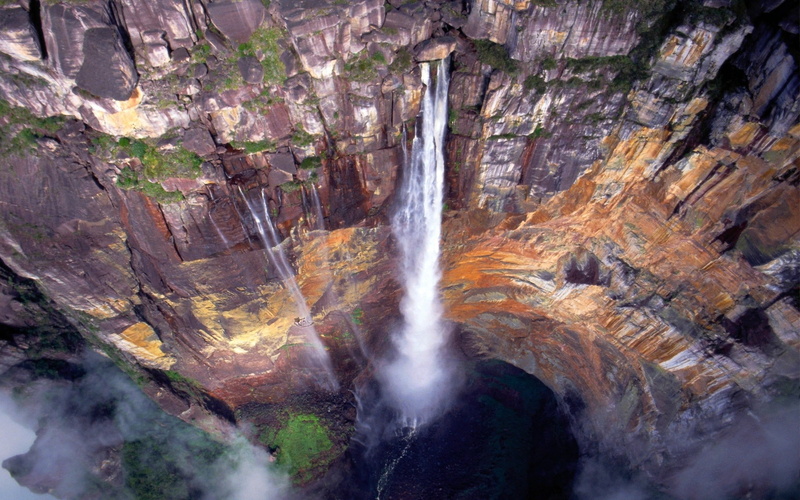 travel, land, waterfall, travel destinations, solid, rock formation, scenics - nature, flowing water, formation, 1080P, angel falls venezuela waterfall mountain cliff nature mist