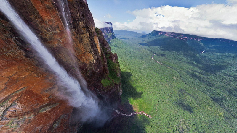 clouds, mountains, landscapes, waterfalls, falls, 1080P, cliffs, forests, venezuela, angel, rivers