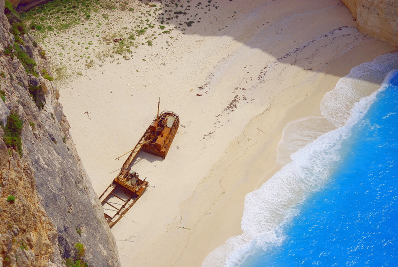 shore, high angle view, the waterfront, offshore platform, sunlight, navagio bay, zakynthos, photo, view postcard, beach, pollution, shipwreck, summer