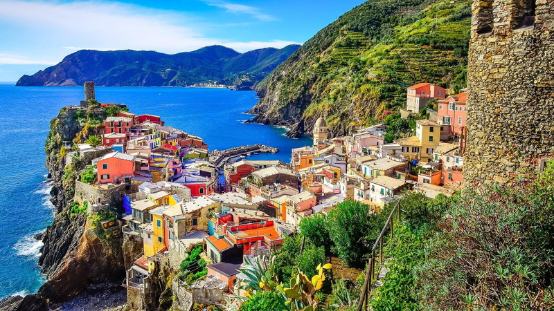 landscape, nature, plant, architecture, castle, colorful, vernazza, no people, mediterranean sea, roofs, doria castle, building, cinque terre, water, beach