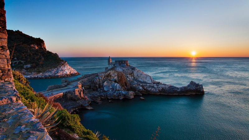 idyllic, solid, peninsula, la spezia, rock formation, no people, cinque terre, italy, gulf of poets, church of saint peter, horizon, bay, beauty in nature