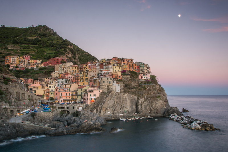 Cinque Terre, Dorf, europe, dusk, coastline, twilight, evening, mediterranean Sea, architecture, evening light, 5K, Italia, Italy, tourism, water, sea