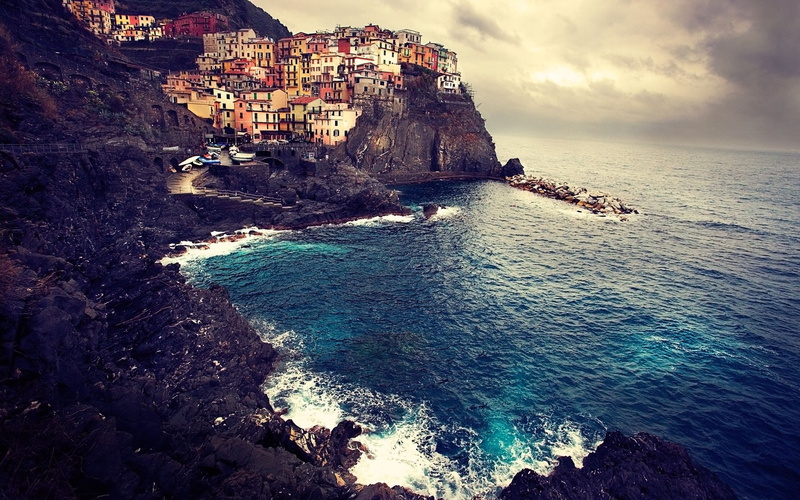 Cinque Terre, coast, town, 2K, Manarola, Liguria, Italy, sea, landscape