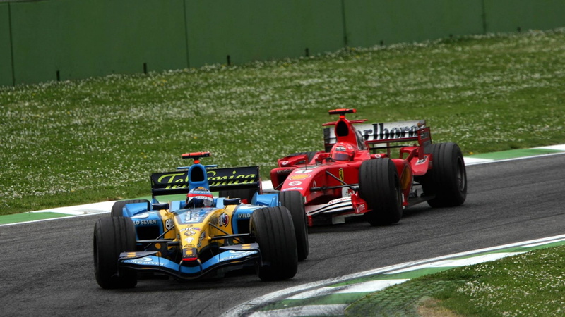 race cars, Renault R25, Michael Schumacher, Formula 1, 1080P, San Marino Grand Prix, Ferrari F2005, Fernando Alonso