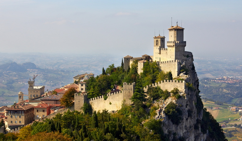 panorama, rocks, San Marino, fortress, Mount Titano, San Marino Historic Centre, mountain, 2K