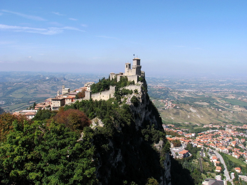 Panorama, 1080P, Town, Fortress of Guaita, Castles, San Marino Castle, Mountain, Cliff, Landscape