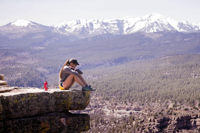 misty, outdoors, mountains, mountain range, view, trekking, rocks, woods, lady, murky, sitting, cliff, mountain, full length, young women, nature, environment