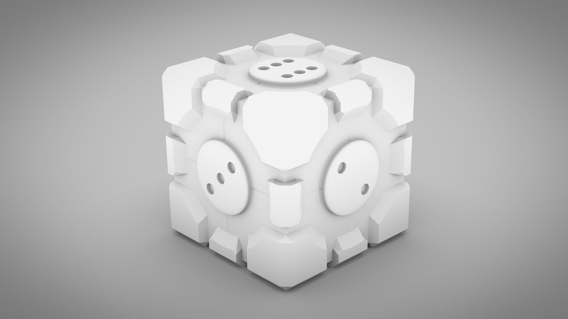 studio shot, indoors, human representation, copy space, representation, Portal (game), video games, art and craft, no people, white color, gray, cube, abstract