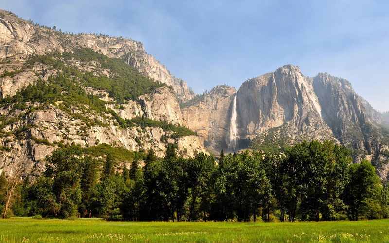 rocky, beauty in nature, plant, tranquility, Yosemite Falls, no people, non-urban scene, tree, nature, landscape, coniferous tree, land, sky, mountain range