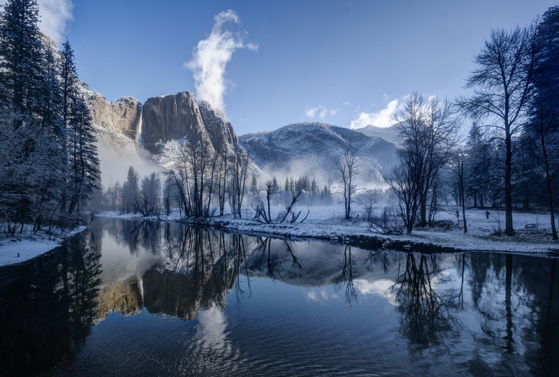 river between, 4K, trees, near, forest, reflection, lake, water, Yosemite Falls, daytime, mountain, merced, tree, outdoors, beauty In Nature, river, Merced River