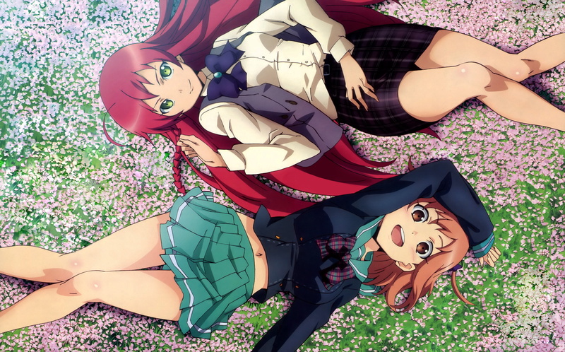 5K, flowers, yusa emi, resting, vector, hataraku maou-sama!, Lord of darkness for part time job!, anime, illustration, land, females, adult, men, backgrounds