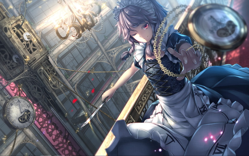 Izayoi Sakuya, anime, men, transportation, day, protective workwear, women, occupation, silver colored, three quarter length, built structure, metal, anime girls