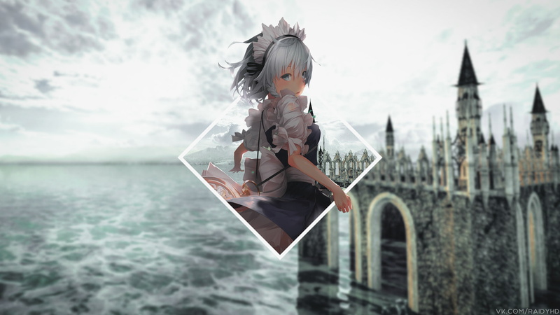 1080P, anime, picture-in-picture, Izayoi Sakuya, anime girls