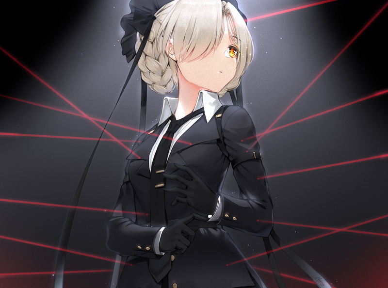 yellow hair, Azur Lane, gloves, tie, 1080P, anime, orange eyes, anime girls, laser, Sheffield (Azur Lane)